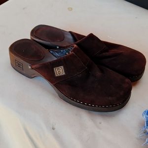 Chanel Seude and Wooden clogs